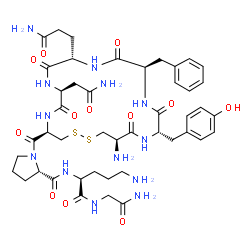 ChemSpider 2D Image | 1-{[(4R,7S,10S,13R,16S,19R)-19-Amino-7-(2-amino-2-oxoethyl)-10-(3-amino-3-oxopropyl)-13-benzyl-16-(4-hydroxybenzyl)-6,9,12,15,18-pentaoxo-1,2-dithia-5,8,11,14,17-pentaazacycloicosan-4-yl]carbonyl}-L-p
rolyl-L-ornithylglycinamide | C45H63N13O12S2