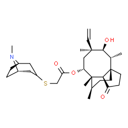 ChemSpider 2D Image | (1S,2R,3S,4S,6R,7S,8R,14R)-3-Hydroxy-2,4,7,14-tetramethyl-9-oxo-4-vinyltricyclo[5.4.3.0~1,8~]tetradec-6-yl {[(1R,5S)-8-methyl-8-azabicyclo[3.2.1]oct-3-yl]sulfanyl}acetate | C30H47NO4S