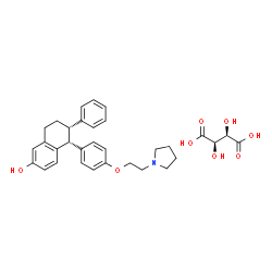 ChemSpider 2D Image | (2R,3R)-2,3-Dihydroxysuccinic acid - (5R,6S)-6-phenyl-5-{4-[2-(1-pyrrolidinyl)ethoxy]phenyl}-5,6,7,8-tetrahydro-2-naphthalenol (1:1) | C32H37NO8