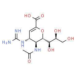 ChemSpider 2D Image | (6S)-5-Acetamido-2,6-anhydro-4-carbamimidamido-3,4,5-trideoxy-6-[(1R,2S)-1,2,3-trihydroxypropyl]-D-threo-hex-2-enonic acid | C12H20N4O7
