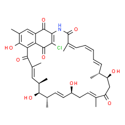ChemSpider 2D Image | (7E,9R,10R,11S,12E,14S,16E,20S,21R,22E,24Z,26Z)-31-Chloro-4,10,14,20-tetrahydroxy-3,7,9,11,17,21,27-heptamethyl-29-azatricyclo[28.3.1.0~5,33~]tetratriaconta-1(33),2,4,7,12,16,22,24,26,30-decaene-6,18,
28,32,34-pentone | C40H46ClNO9