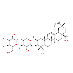 ChemSpider 2D Image | (2beta,3beta,5xi,18alpha)-3-{[4-O-(beta-D-Glucopyranosyl)-beta-D-xylopyranosyl]oxy}-2,23-dihydroxy-29-methoxy-29-oxoolean-12-en-28-oic acid | C42H66O16