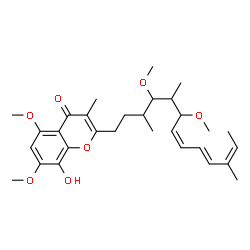 ChemSpider 2D Image | 2-[(7Z,9E,11Z)-4,6-Dimethoxy-3,5,11-trimethyl-7,9,11-tridecatrien-1-yl]-8-hydroxy-5,7-dimethoxy-3-methyl-4H-chromen-4-one | C30H42O7
