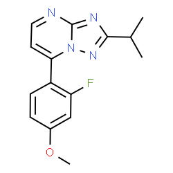 ChemSpider 2D Image | 7-(2-Fluoro-4-methoxyphenyl)-2-isopropyl[1,2,4]triazolo[1,5-a]pyrimidine | C15H15FN4O