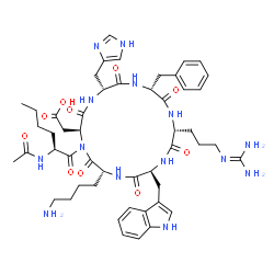 ChemSpider 2D Image | Cyclo[D-arginyl-L-tryptophyl-D-lysyl-N-(N-acetyl-L-norleucyl)-L-alpha-aspartyl-D-histidyl-D-phenylalanyl] | C50H68N14O10
