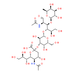 ChemSpider 2D Image | (6R)-5-Acetamido-3,5-dideoxy-6-[(1R,2R)-1,2,3-trihydroxypropyl]-beta-L-threo-hex-2-ulopyranonosyl-(2->3)-beta-D-galactopyranosyl-(1->4)-[6-deoxy-beta-L-galactopyranosyl-(1->3)]-2-acetamido-2-deoxy-D-g
alactose | C31H52N2O23
