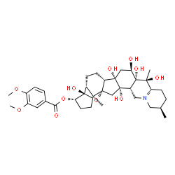 ChemSpider 2D Image | (3beta,4beta,5alpha,8alpha,9beta,12beta,13alpha,14beta,16alpha,17beta,20beta,25alpha)-4,12,14,16,17,20-Hexahydroxy-4,9-epoxycevan-3-yl 3,4-dimethoxybenzoate | C36H51NO11