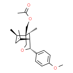ChemSpider 2D Image | [(1S,4R,5S,8R,9R)-4-(4-Methoxyphenyl)-6,8,9-trimethyl-3-oxabicyclo[3.3.1]non-6-en-1-yl]methyl acetate | C21H28O4