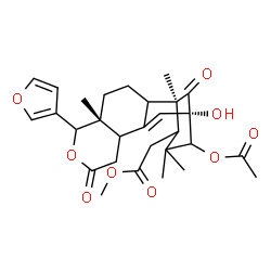 ChemSpider 2D Image | Methyl [(1R,5R,13S)-14-acetoxy-6-(3-furyl)-13-hydroxy-1,5,15,15-tetramethyl-8,17-dioxo-7-oxatetracyclo[11.3.1.0~2,11~.0~5,10~]heptadec-11-en-16-yl]acetate | C29H36O9