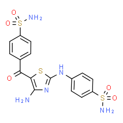 ChemSpider 2D Image | 4-{[4-Amino-5-(4-sulfamoylbenzoyl)-1,3-thiazol-2-yl]amino}benzenesulfonamide | C16H15N5O5S3