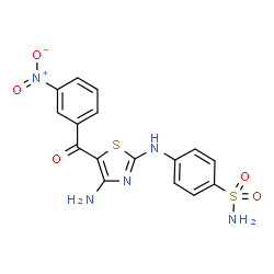 ChemSpider 2D Image | 4-{[4-Amino-5-(3-nitrobenzoyl)-1,3-thiazol-2-yl]amino}benzenesulfonamide | C16H13N5O5S2