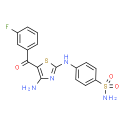 ChemSpider 2D Image | 4-{[4-Amino-5-(3-fluorobenzoyl)-1,3-thiazol-2-yl]amino}benzenesulfonamide | C16H13FN4O3S2
