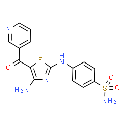 ChemSpider 2D Image | 4-{[4-Amino-5-(3-pyridinylcarbonyl)-1,3-thiazol-2-yl]amino}benzenesulfonamide | C15H13N5O3S2