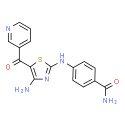 ChemSpider 2D Image | 4-{[4-Amino-5-(3-pyridinylcarbonyl)-1,3-thiazol-2-yl]amino}benzamide | C16H13N5O2S