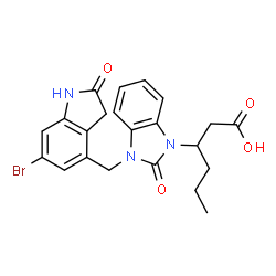 ChemSpider 2D Image | 3-{3-[(6-Bromo-2-oxo-2,3-dihydro-1H-indol-4-yl)methyl]-2-oxo-2,3-dihydro-1H-benzimidazol-1-yl}hexanoic acid | C22H22BrN3O4