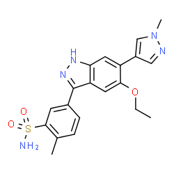 ChemSpider 2D Image | 5-[5-Ethoxy-6-(1-methyl-1H-pyrazol-4-yl)-1H-indazol-3-yl]-2-methylbenzenesulfonamide | C20H21N5O3S