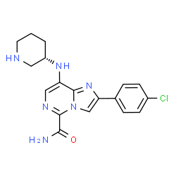 ChemSpider 2D Image | 2-(4-Chlorophenyl)-8-[(3S)-3-piperidinylamino]imidazo[1,2-c]pyrimidine-5-carboxamide | C18H19ClN6O