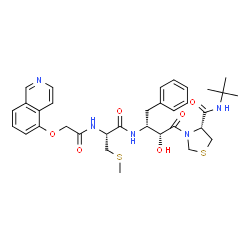 ChemSpider 2D Image | (4R)-3-[(2R,3R)-2-Hydroxy-3-({N-[(5-isoquinolinyloxy)acetyl]-S-methyl-L-cysteinyl}amino)-4-phenylbutanoyl]-N-(2-methyl-2-propanyl)-1,3-thiazolidine-4-carboxamide | C33H41N5O6S2