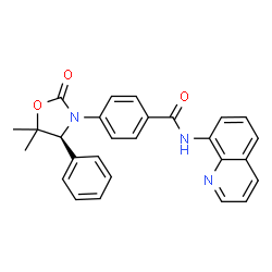 ChemSpider 2D Image | 4-[(4S)-5,5-Dimethyl-2-oxo-4-phenyl-1,3-oxazolidin-3-yl]-N-(8-quinolinyl)benzamide | C27H23N3O3