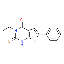 ChemSpider 2D Image | 3-ethyl-2-mercapto-6-phenylthieno[2,3-d]pyrimidin-4(3H)-one | C14H12N2OS2
