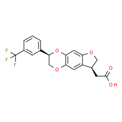 ChemSpider 2D Image | {(3R,8S)-3-[3-(Trifluoromethyl)phenyl]-2,3,7,8-tetrahydrofuro[2,3-g][1,4]benzodioxin-8-yl}acetic acid | C19H15F3O5