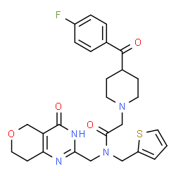 ChemSpider 2D Image | 2-[4-(4-Fluorobenzoyl)-1-piperidinyl]-N-[(4-oxo-1,5,7,8-tetrahydro-4H-pyrano[4,3-d]pyrimidin-2-yl)methyl]-N-(2-thienylmethyl)acetamide | C27H29FN4O4S