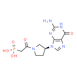 ChemSpider 2D Image | {2-[(3S)-3-(2-Amino-6-oxo-1,6-dihydro-9H-purin-9-yl)-1-pyrrolidinyl]-2-oxoethyl}phosphonic acid | C11H15N6O5P