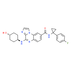 ChemSpider 2D Image | N-[1-(4-Fluorophenyl)cyclopropyl]-4-[(trans-4-hydroxycyclohexyl)amino]imidazo[1,2-a]quinoxaline-8-carboxamide | C26H26FN5O2