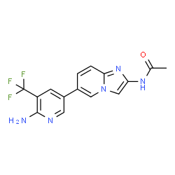 ChemSpider 2D Image | N-{6-[6-Amino-5-(trifluoromethyl)-3-pyridinyl]imidazo[1,2-a]pyridin-2-yl}acetamide | C15H12F3N5O