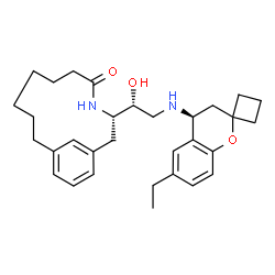 ChemSpider 2D Image | (3S)-3-[(1R)-2-{[(4S)-6-Ethyl-3,4-dihydrospiro[chromene-2,1'-cyclobutan]-4-yl]amino}-1-hydroxyethyl]-4-azabicyclo[10.3.1]hexadeca-1(16),12,14-trien-5-one | C31H42N2O3