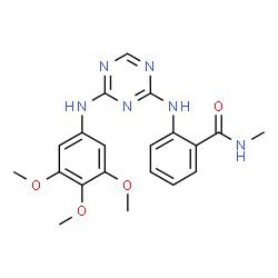 ChemSpider 2D Image | N-Methyl-2-({4-[(3,4,5-trimethoxyphenyl)amino]-1,3,5-triazin-2-yl}amino)benzamide | C20H22N6O4