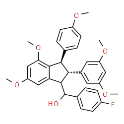 ChemSpider 2D Image | [(2S,3R)-2-(3,5-Dimethoxyphenyl)-4,6-dimethoxy-3-(4-methoxyphenyl)-2,3-dihydro-1H-inden-1-yl](4-fluorophenyl)methanol | C33H33FO6