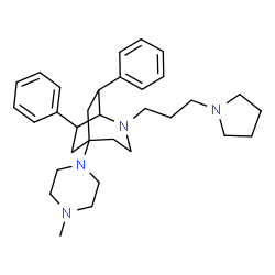 ChemSpider 2D Image | 5-(4-Methyl-1-piperazinyl)-7,8-diphenyl-2-[3-(1-pyrrolidinyl)propyl]-2-azabicyclo[3.2.2]nonane | C32H46N4