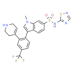 ChemSpider 2D Image | 1-Methyl-3-[2-(1,2,3,6-tetrahydro-4-pyridinyl)-4-(trifluoromethyl)phenyl]-N-(1,2,4-thiadiazol-5-yl)-1H-indole-6-sulfonamide | C23H20F3N5O2S2