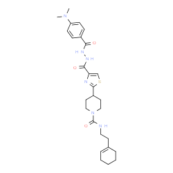 ChemSpider 2D Image | N-[2-(1-Cyclohexen-1-yl)ethyl]-4-[4-({2-[4-(dimethylamino)benzoyl]hydrazino}carbonyl)-1,3-thiazol-2-yl]-1-piperidinecarboxamide | C27H36N6O3S