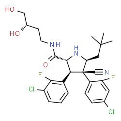 ChemSpider 2D Image | (3S,4R,5S)-3-(3-Chloro-2-fluorophenyl)-4-(4-chloro-2-fluorophenyl)-4-cyano-N-[(3S)-3,4-dihydroxybutyl]-5-(2,2-dimethylpropyl)-D-prolinamide | C27H31Cl2F2N3O3