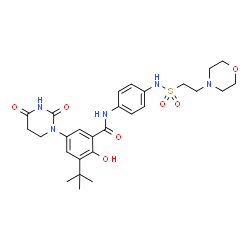 ChemSpider 2D Image | 5-(2,4-Dioxotetrahydro-1(2H)-pyrimidinyl)-2-hydroxy-3-(2-methyl-2-propanyl)-N-[4-({[2-(4-morpholinyl)ethyl]sulfonyl}amino)phenyl]benzamide | C27H35N5O7S