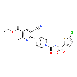 ChemSpider 2D Image | Ethyl 6-[(1S,4S)-5-{[(5-chloro-2-thienyl)sulfonyl]carbamoyl}-2,5-diazabicyclo[2.2.1]hept-2-yl]-5-cyano-2-methylnicotinate | C20H20ClN5O5S2