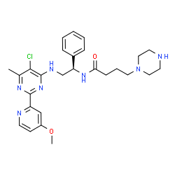 ChemSpider 2D Image | N-[(1R)-2-{[5-Chloro-2-(4-methoxy-2-pyridinyl)-6-methyl-4-pyrimidinyl]amino}-1-phenylethyl]-4-(1-piperazinyl)butanamide | C27H34ClN7O2