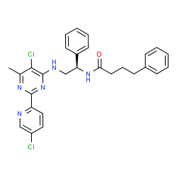 ChemSpider 2D Image | N-[(1R)-2-{[5-Chloro-2-(5-chloro-2-pyridinyl)-6-methyl-4-pyrimidinyl]amino}-1-phenylethyl]-4-phenylbutanamide | C28H27Cl2N5O