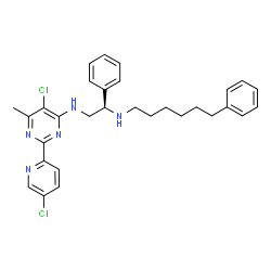 ChemSpider 2D Image | (1R)-N~2~-[5-Chloro-2-(5-chloro-2-pyridinyl)-6-methyl-4-pyrimidinyl]-1-phenyl-N~1~-(6-phenylhexyl)-1,2-ethanediamine | C30H33Cl2N5