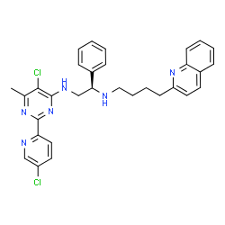 ChemSpider 2D Image | (1R)-N~2~-[5-Chloro-2-(5-chloro-2-pyridinyl)-6-methyl-4-pyrimidinyl]-1-phenyl-N~1~-[4-(2-quinolinyl)butyl]-1,2-ethanediamine | C31H30Cl2N6