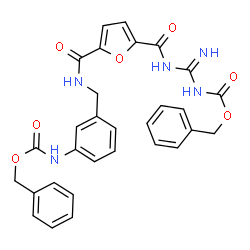 ChemSpider 2D Image | Benzyl (N-{5-[(3-{[(benzyloxy)carbonyl]amino}benzyl)carbamoyl]-2-furoyl}carbamimidoyl)carbamate | C30H27N5O7