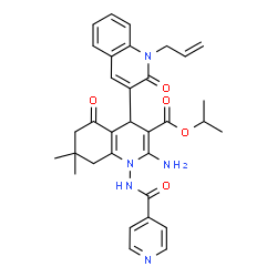 ChemSpider 2D Image | Isopropyl 1-allyl-2'-amino-1'-(isonicotinoylamino)-7',7'-dimethyl-2,5'-dioxo-1,1',2,4',5',6',7',8'-octahydro-3,4'-biquinoline-3'-carboxylate | C33H35N5O5