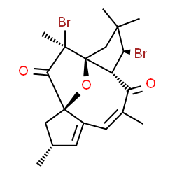ChemSpider 2D Image | (1S,4S,5S,7Z,11R,13R,15S)-4,15-Dibromo-3,3,7,11,15-pentamethyl-16-oxatetracyclo[11.2.1.0~1,5~.0~9,13~]hexadeca-7,9-diene-6,14-dione | C20H24Br2O3