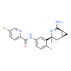 ChemSpider 2D Image | N-{3-[(1S,4S,6S)-2-Amino-4-methyl-3-azabicyclo[4.1.0]hept-2-en-4-yl]-4-fluorophenyl}-5-chloro-2-pyridinecarboxamide | C19H18ClFN4O