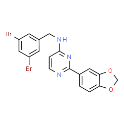 ChemSpider 2D Image | 2-(1,3-Benzodioxol-5-yl)-N-(3,5-dibromobenzyl)-4-pyrimidinamine | C18H13Br2N3O2