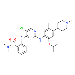 ChemSpider 2D Image | 2-[(5-Chloro-2-{[2-isopropoxy-5-methyl-4-(1-methyl-4-piperidinyl)phenyl]amino}-4-pyrimidinyl)amino]-N,N-dimethylbenzenesulfonamide | C28H37ClN6O3S