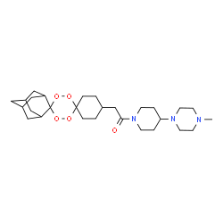 ChemSpider 2D Image | 2-(Dispiro[cyclohexane-1,3'-[1,2,4,5]tetroxane-6',2''-tricyclo[3.3.1.1~3,7~]decan]-4-yl)-1-[4-(4-methyl-1-piperazinyl)-1-piperidinyl]ethanone | C28H45N3O5