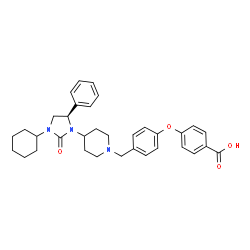 ChemSpider 2D Image | 4-[4-({4-[(5R)-3-Cyclohexyl-2-oxo-5-phenyl-1-imidazolidinyl]-1-piperidinyl}methyl)phenoxy]benzoic acid | C34H39N3O4